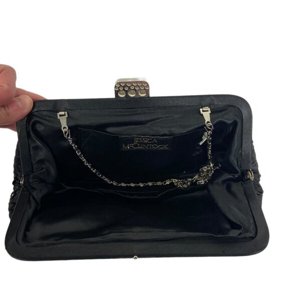 JESSICA McClintock Gunne Sax Vintage Black Clutch‎ Purse Handbag Jewel Closure - Picture 7 of 12